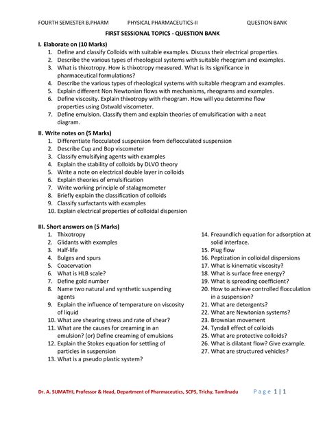 Physical Pharmaceutics 1 Question bank Sem.